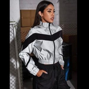 Zip up color block reflective jacket